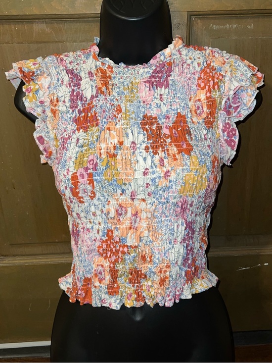 Liberty Love Tops - Liberty Love Floral Ruffled Smocked Crop Top Mock Neck Cottagecore Boho Size XS